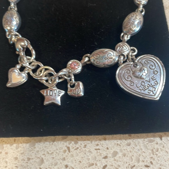 Brighton Vintage Power of Pink Silver Heart Charm Bracelet - Picture 2 of 4